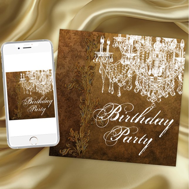 Convite Festa de Aniversário da Mulher com Lustre Antigo (Chandelier birthday & all occasion invitation. Instant download & printed invitations available.)