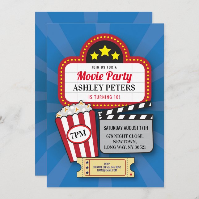 Convite Festa de aniversário da noite de cinema algum (Frente/Verso)