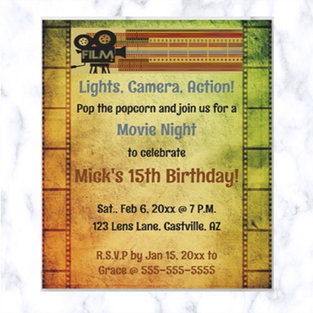 Convite Festa de aniversário da Noite de Filme Editável (Criador carregado)
