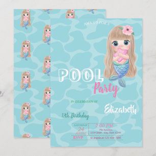 Convite Festa de Aniversário da Pequena Sereia na Piscina