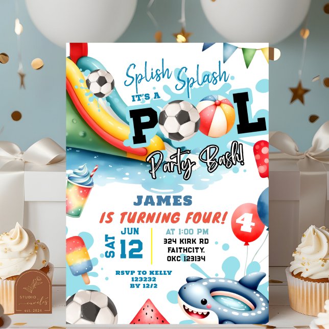 Convite Festa de Aniversário da Piscina de Bola de Futebol (Criador carregado)
