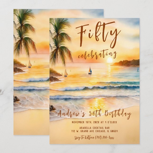 Convite Festa de Aniversário da Praia do 50º aniversário (Frente/Verso)