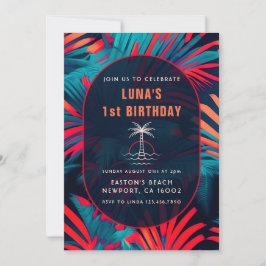Convite Festa de Aniversário da Praia Palm tree deixa o so