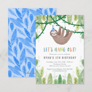 Convite Festa de aniversário da preguiça em azul e em