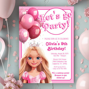 Convite Festa de Aniversário da Princesa Boneca de Moda