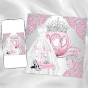 Convite Festa de Aniversário da Princesa Cinderela Rosa Ch