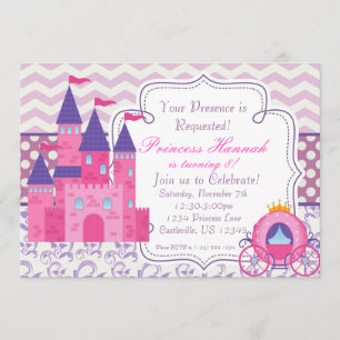 Convite Festa de Aniversário da Princesa com Chevron Roxo 