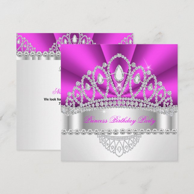 Convite Festa de Aniversário da Princesa com Tiara de Diam (Frente/Verso)