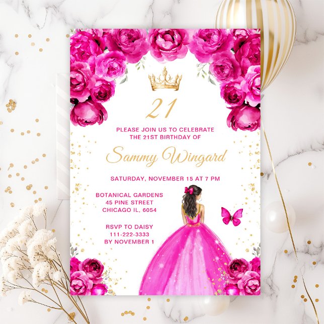 Convite Festa de Aniversário da Princesa de Cabelo Castanh (Criador carregado)