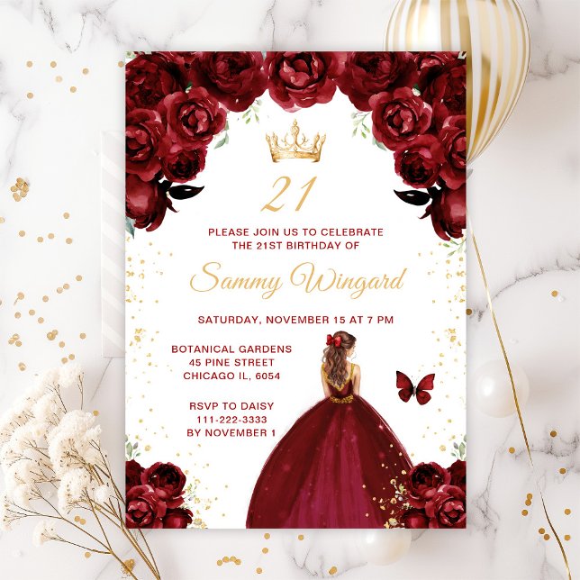 Convite Festa de Aniversário da Princesa de Cabelo Castanh (Criador carregado)