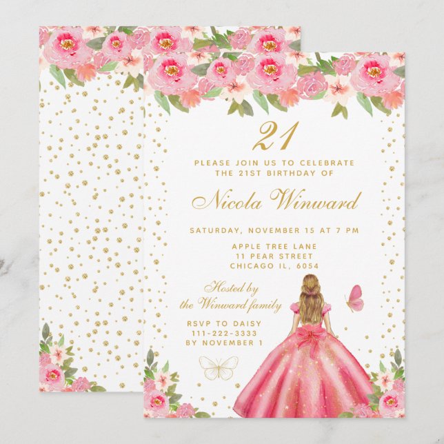 Convite Festa de Aniversário da Princesa de Cabelo Loiro c (Frente/Verso)