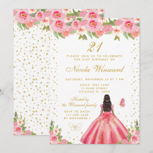 Convite Festa de Aniversário da Princesa de Pele Morena co