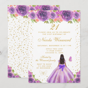 Convite Festa de Aniversário da Princesa de Pele Morena co