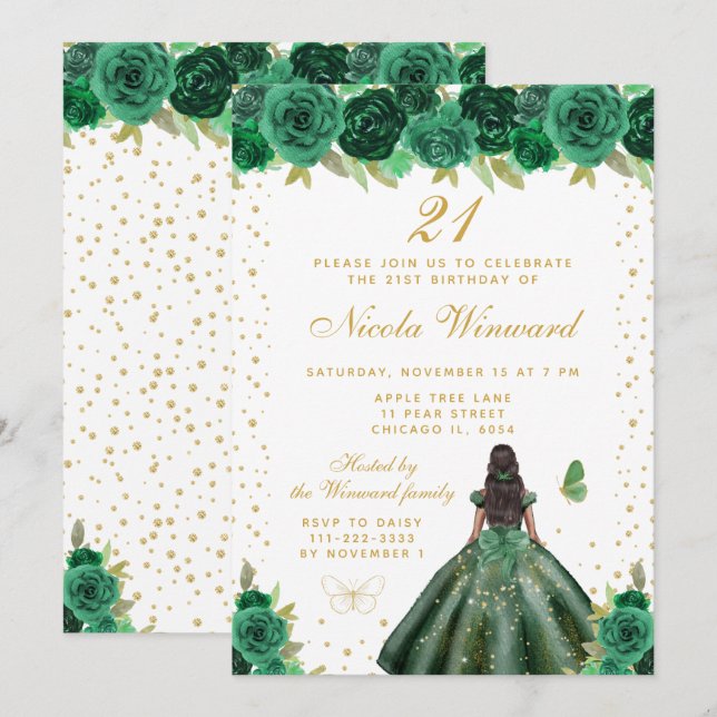 Convite Festa de Aniversário da Princesa de Pele Morena co (Frente/Verso)