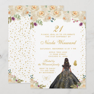 Convite Festa de Aniversário da Princesa de Pele Morena Fl