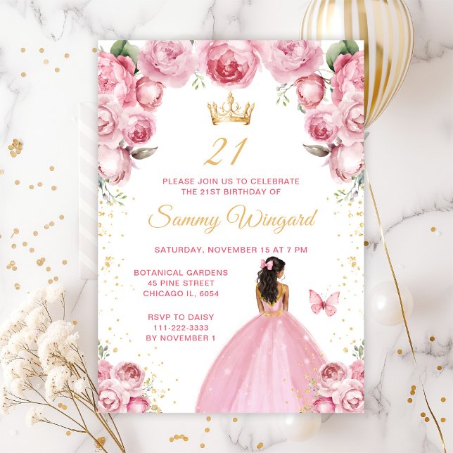 Convite Festa de Aniversário da Princesa de Pele Morena Ro (Criador carregado)