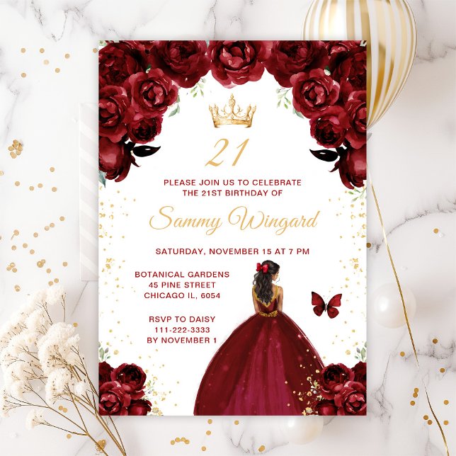Convite Festa de Aniversário da Princesa de Pele Morena Ve (Criador carregado)