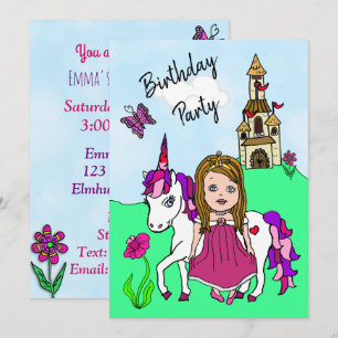 Convite Festa de Aniversário da Princesa e Menina Unicórni