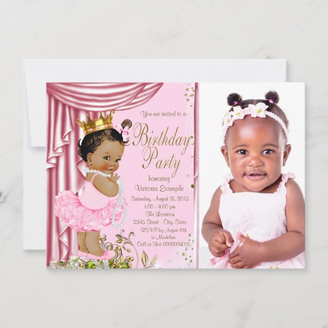 Convite Festa de aniversário da Princesa Étnica Tutu Pearl (Frente)