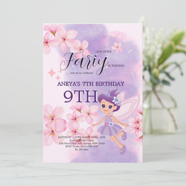 Convite Festa de Aniversário da Princesa Fada Caprichosa (Em pé/Frente)
