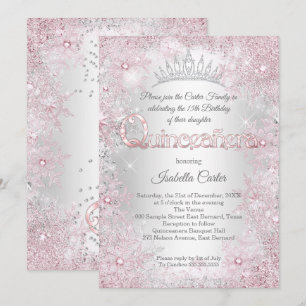 Convite Festa de Aniversário da Princesa Quinceanera Rosa