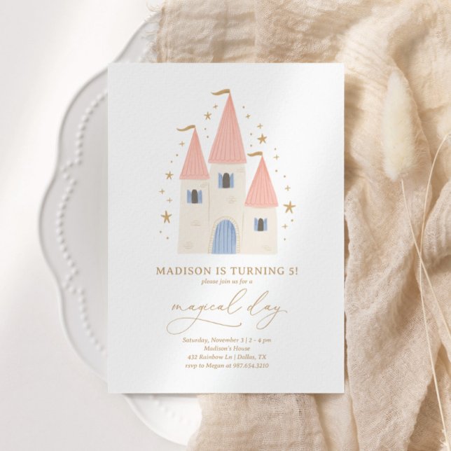 Convite Festa de aniversário da Princesa Rosa Castle Girl (Criador carregado)