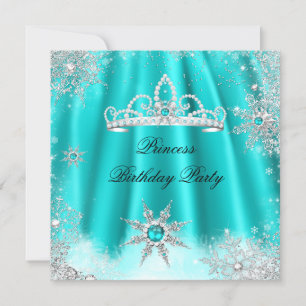 Convite Festa de Aniversário da Princesa Tiara Azul Teal c
