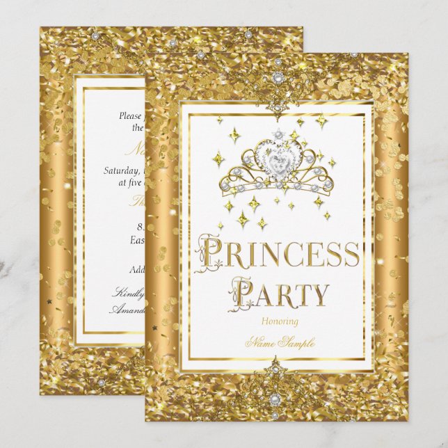 Convite Festa de Aniversário da Princesa Tiara com confete (Frente/Verso)