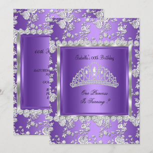 Convite Festa de Aniversário da Princesa Tiara Roxo Prata