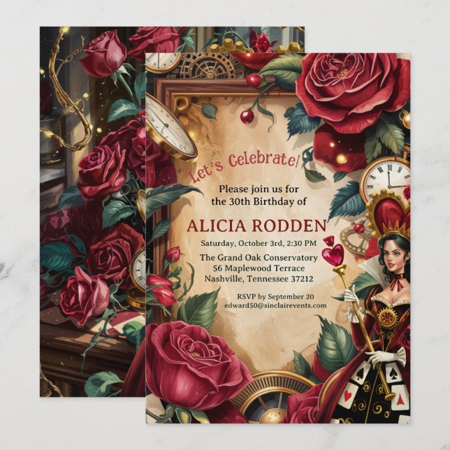 Convite Festa de Aniversário da Rainha de Copas (Frente/Verso)