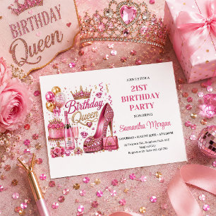 Convite Festa de Aniversário da Rainha em Rosa Dourado Bri