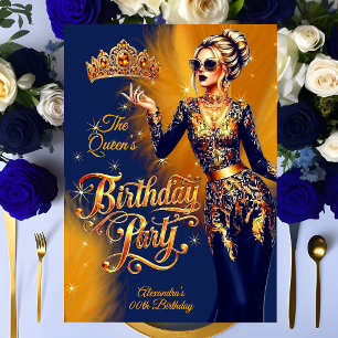 Convite Festa de Aniversário da Rainha Vestido Dourado Lar