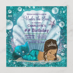 Convite Festa de Aniversário da Sereia Étnica Sob o Mar