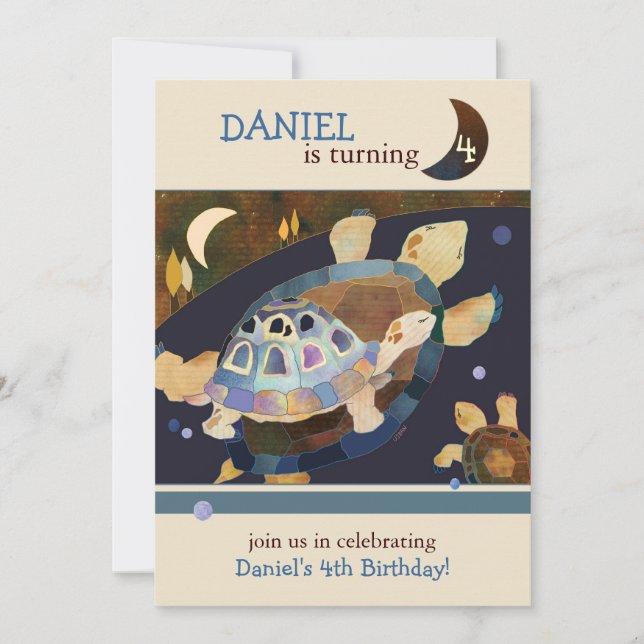 Convite Festa de aniversário da tartaruga para miúdos (Frente)