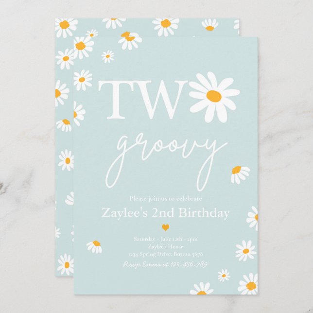 Convite Festa de aniversário Daisy Boho Dois segundo anive (Frente/Verso)