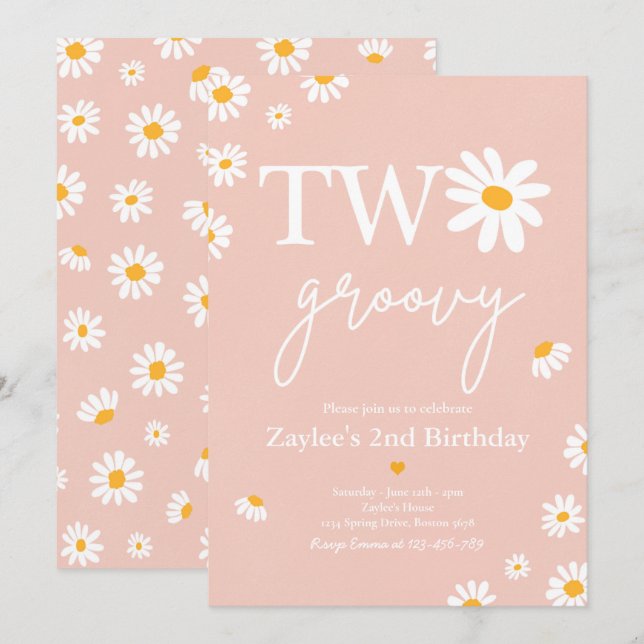 Convite Festa de aniversário Daisy Boho Dois segundo anive (Frente/Verso)