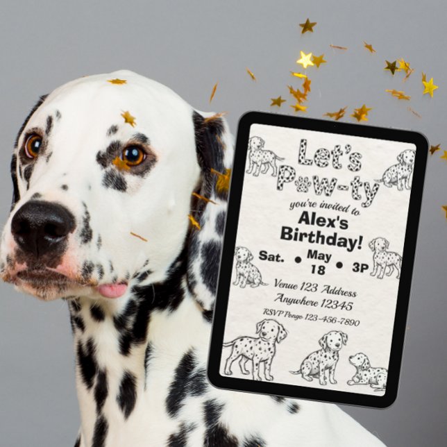 Convite Festa de Aniversário Dalmatian Preto e Branco Ilus (Criador carregado)