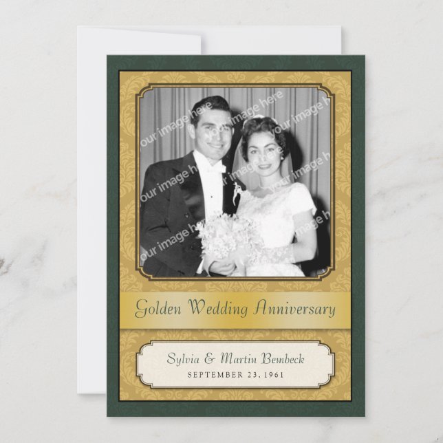 Convite Festa de Aniversário Damask Golden (50º) (Frente)