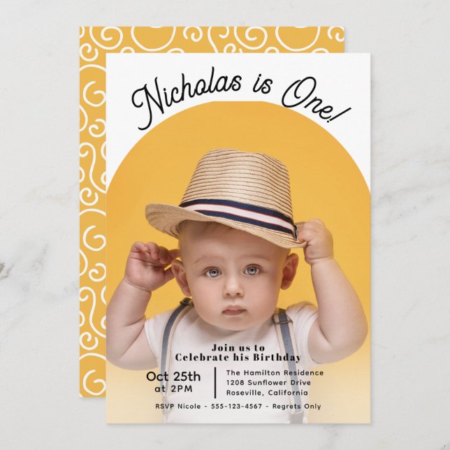 Convite Festa de aniversário das crianças com arco de foto (Frente/Verso)