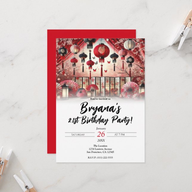 Convite Festa de Aniversário das Lanternas Japonesas & Cer (Frente/Verso In Situ)