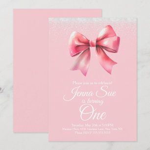 Convite Festa de Aniversário das Meninas com Laço Rosa Coq