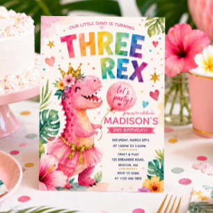 Convite Festa de Aniversário das Meninas Dinossauro Arco-í
