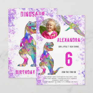 Convite Festa de Aniversário das Meninas Dinossauro Foto