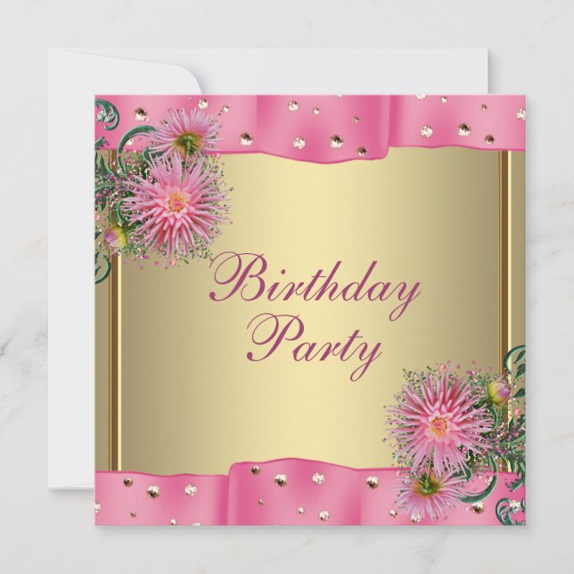 Convite Festa de Aniversário das Mulheres Douradas Rosa Da (Frente)