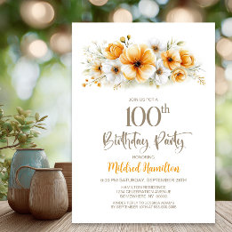 Convite Festa de Aniversário de 100 anos com Tema Floral L