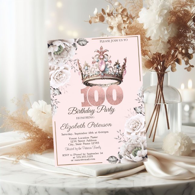 Convite Festa de Aniversário de 100 anos da Coroa Floral d (Criador carregado)