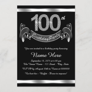 Convite Festa de Aniversário de 100 Anos Elegante