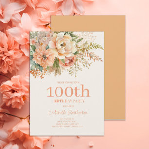 Convite Festa de Aniversário de 100 anos Floral Creme Pêss