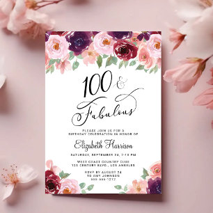 Convite Festa de Aniversário de 100 Anos Floral Elegante