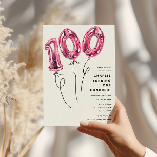 Convite Festa de Aniversário de 100 anos Minimalista Rosa